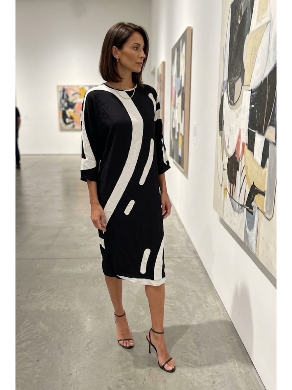 MaxMara Black and White Abstract Midi Dress
